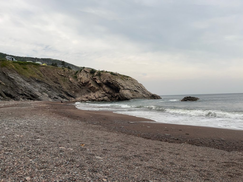 Meat Cove beach - and the cliffside campers above.