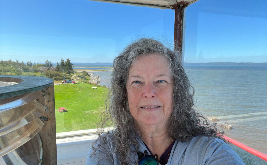Gilbert's Cove Lighthouse - Sunday, September 17, 2023 about 1:30pm - a tight fit! The photographers in the background were taking photos of rare birds that may have been blown in by the Hurricane the day before.